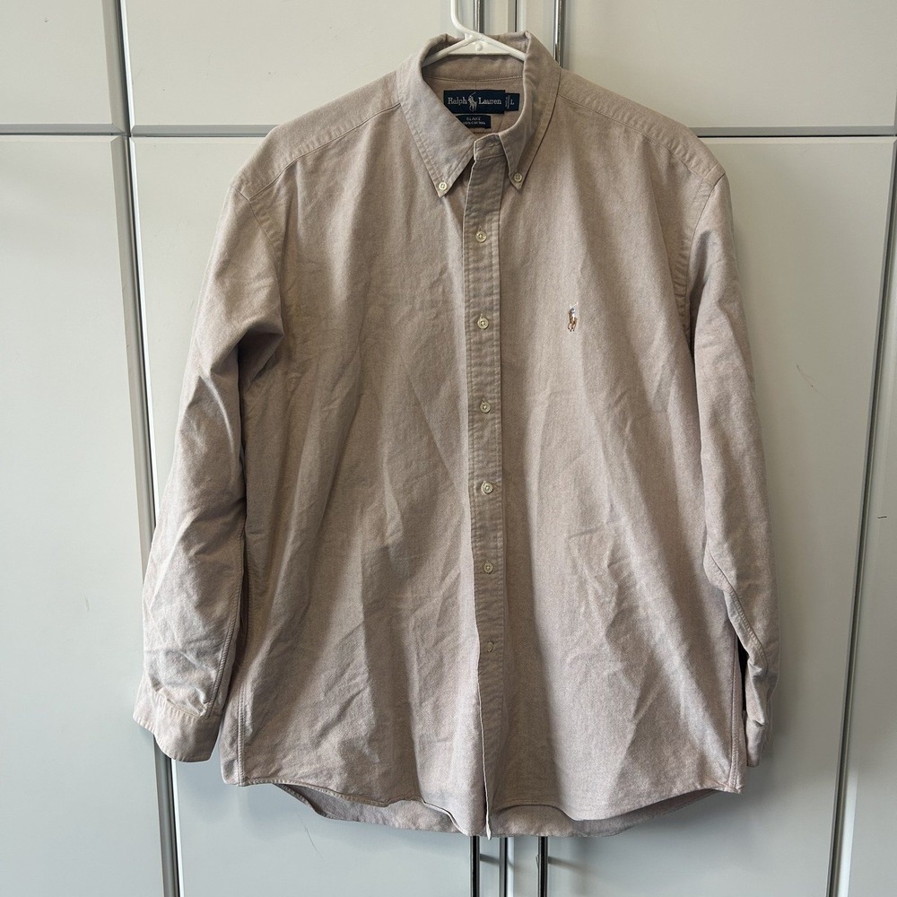 Polo Ralph Lauren Blake Mens Large Tan Oxford Button Down Shirt Cotton L/S